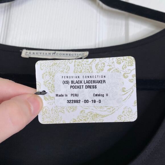 PERUVIAN CONNECTION Black Lacemaker Pocket Dress Long Sleeves NWT New Size XS - Picture 5 of 6